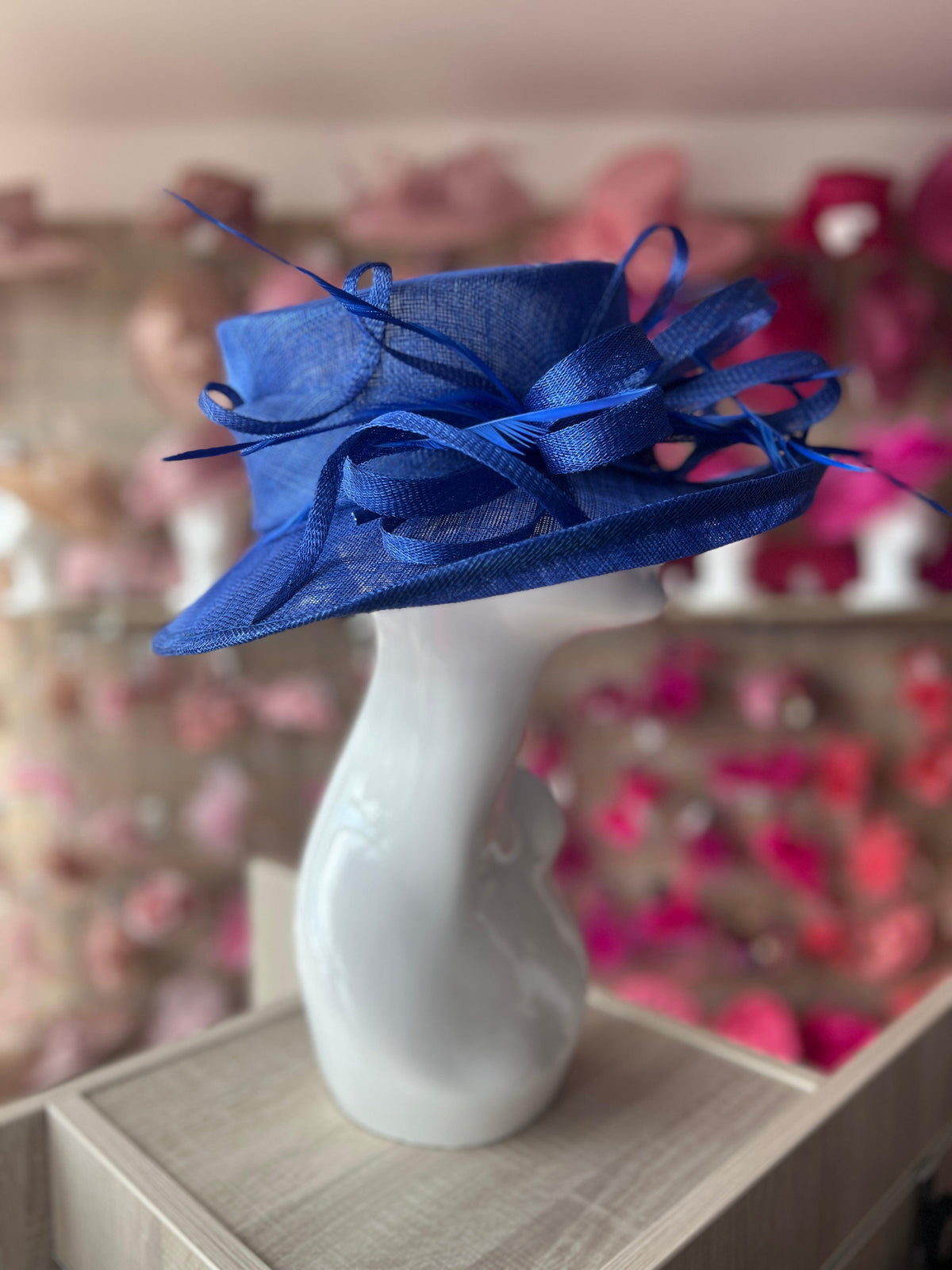 Classic Sinamay Sapphire Blue Wedding Hat-Fascinators Direct