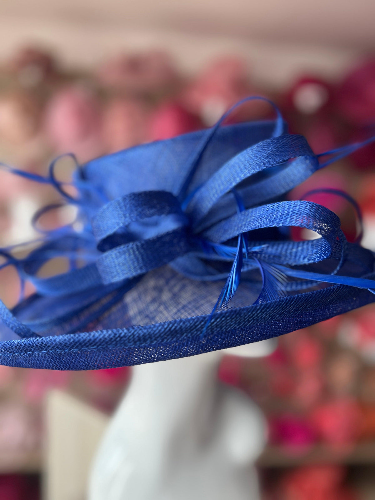 Classic Sinamay Sapphire Blue Wedding Hat-Fascinators Direct