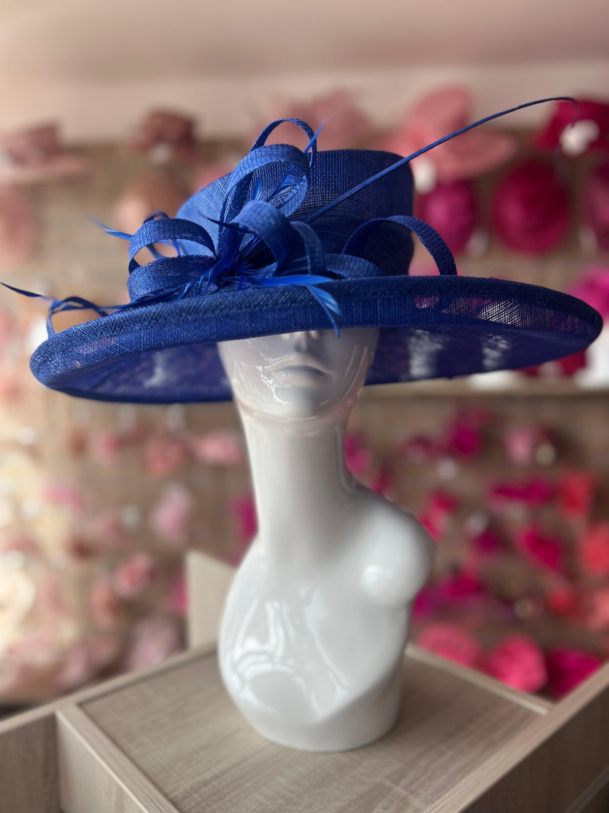 Classic Sinamay Sapphire Blue Wedding Hat-Fascinators Direct