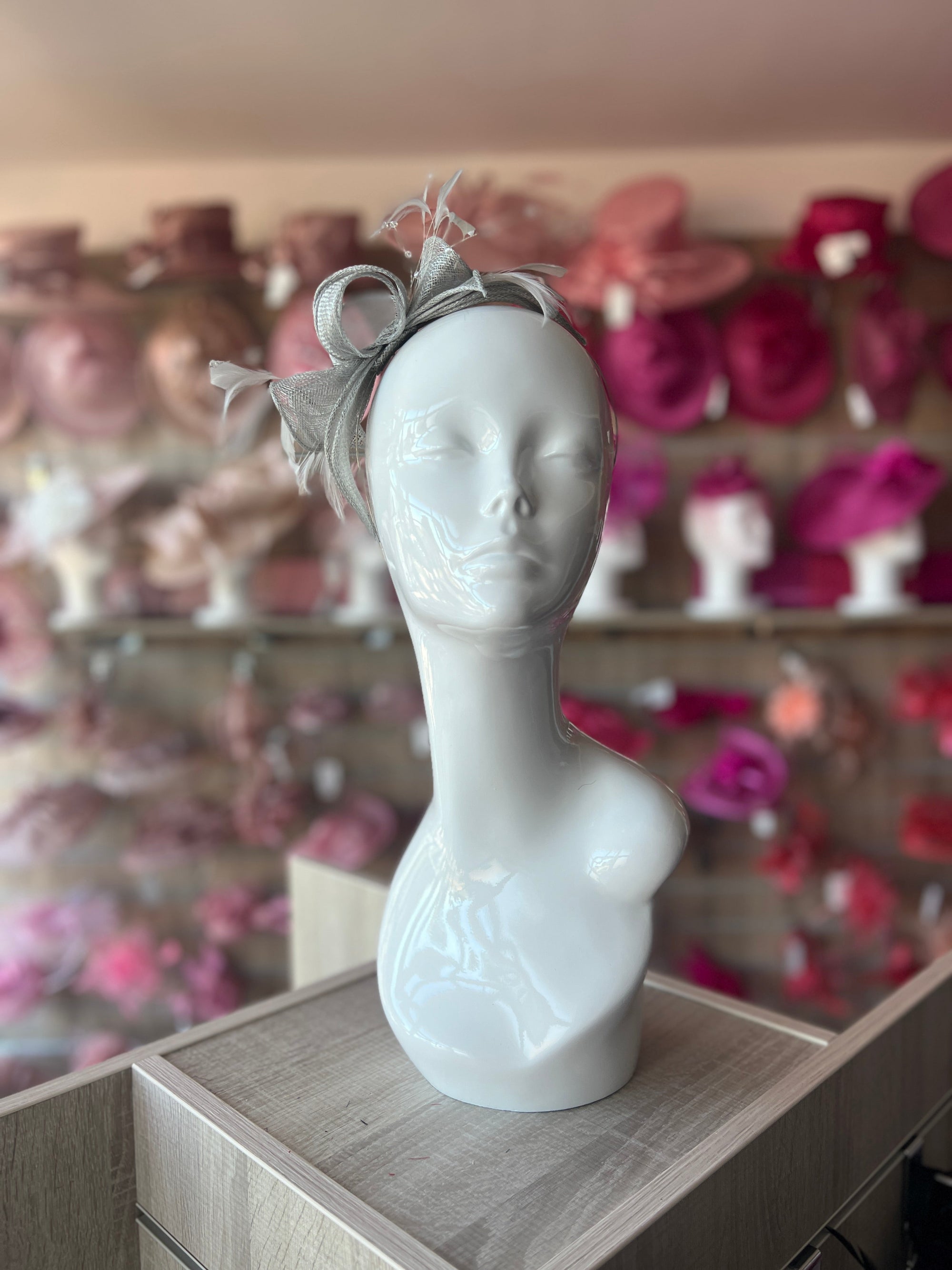 Classic Sinamay Silver Fascinator-Fascinators Direct