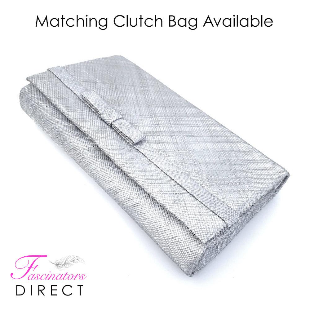 Classic Sinamay Silver Fascinator-Fascinators Direct