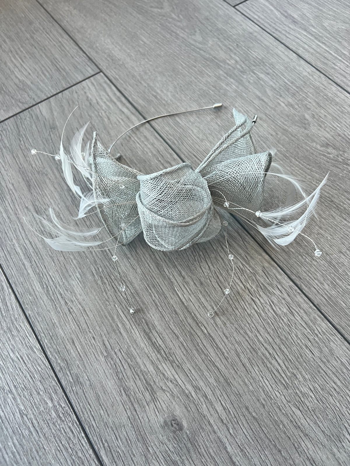 Classic Sinamay Silver Fascinator-Fascinators Direct