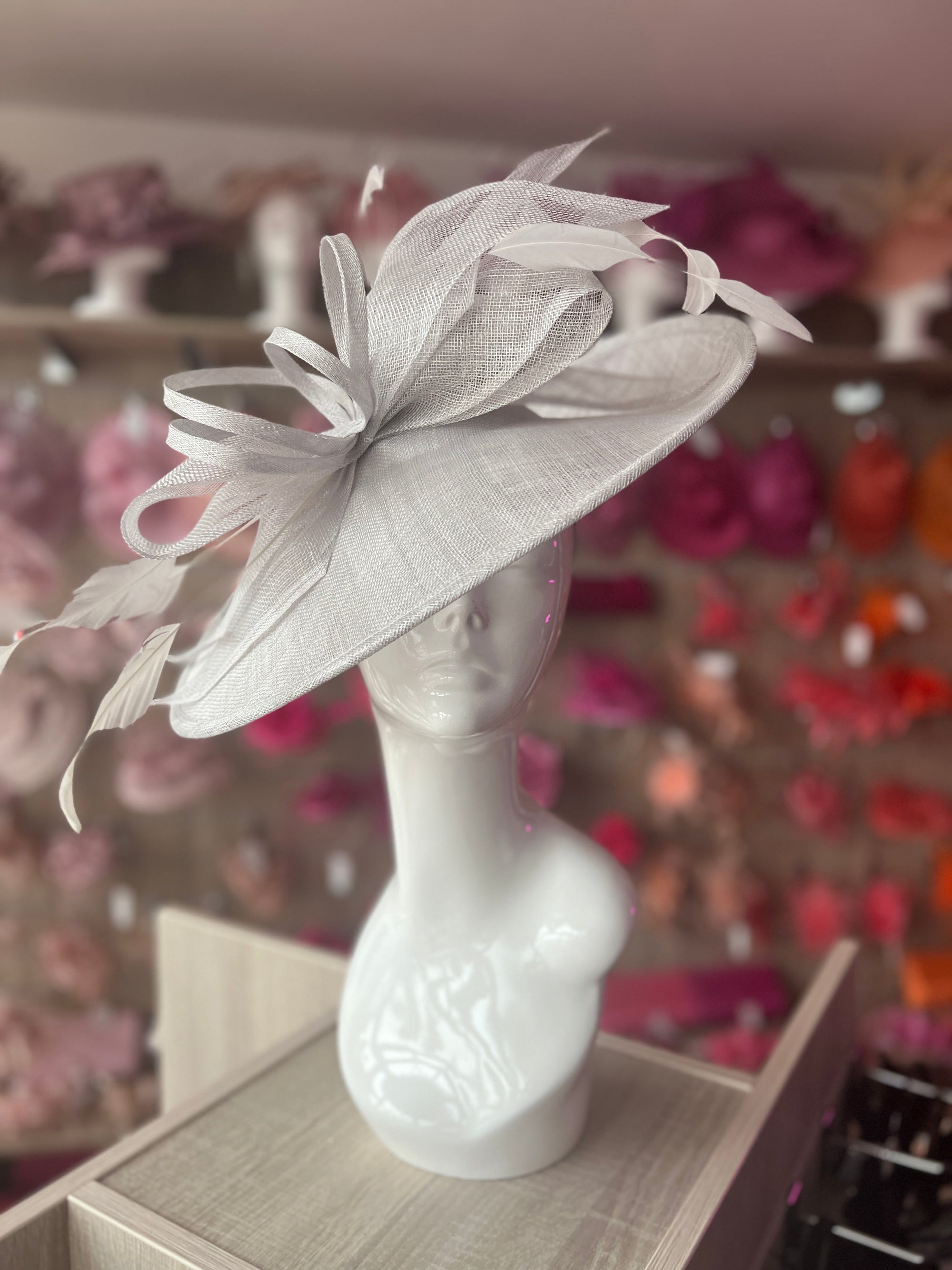 Classic Sinamay Silver Hatinator with Bow-Fascinators Direct