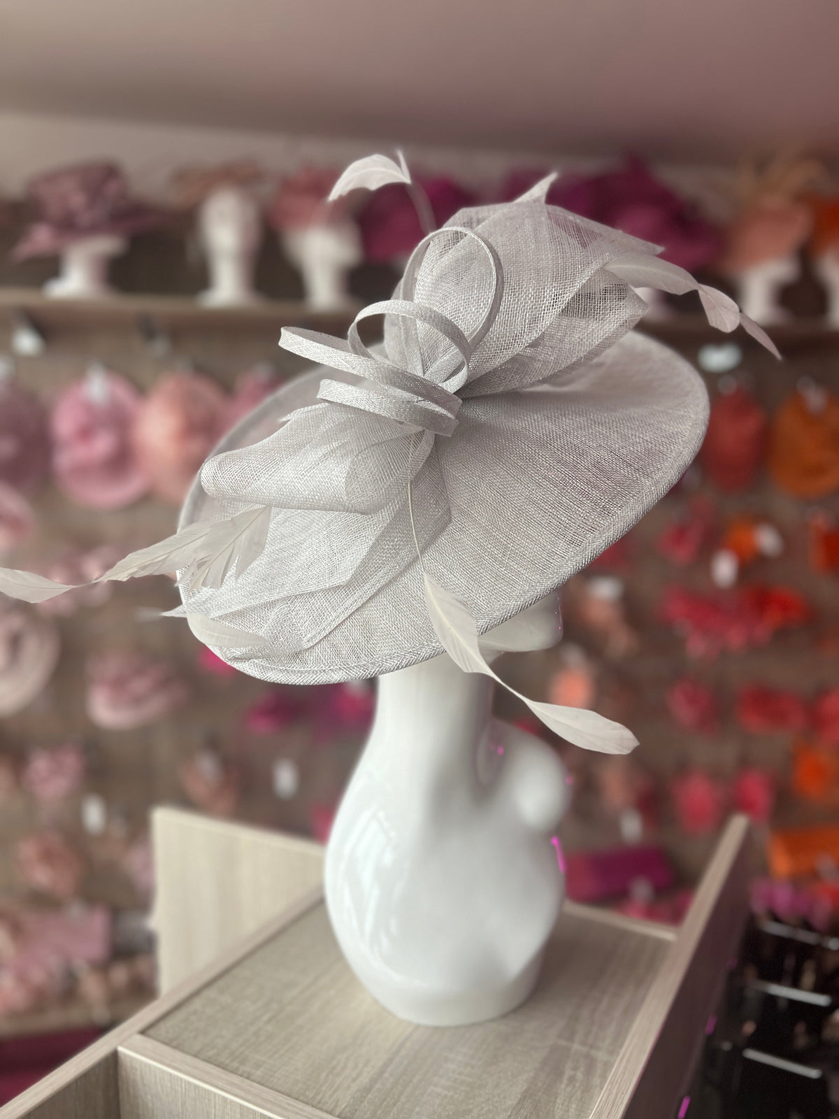 Classic Sinamay Silver Hatinator with Bow-Fascinators Direct