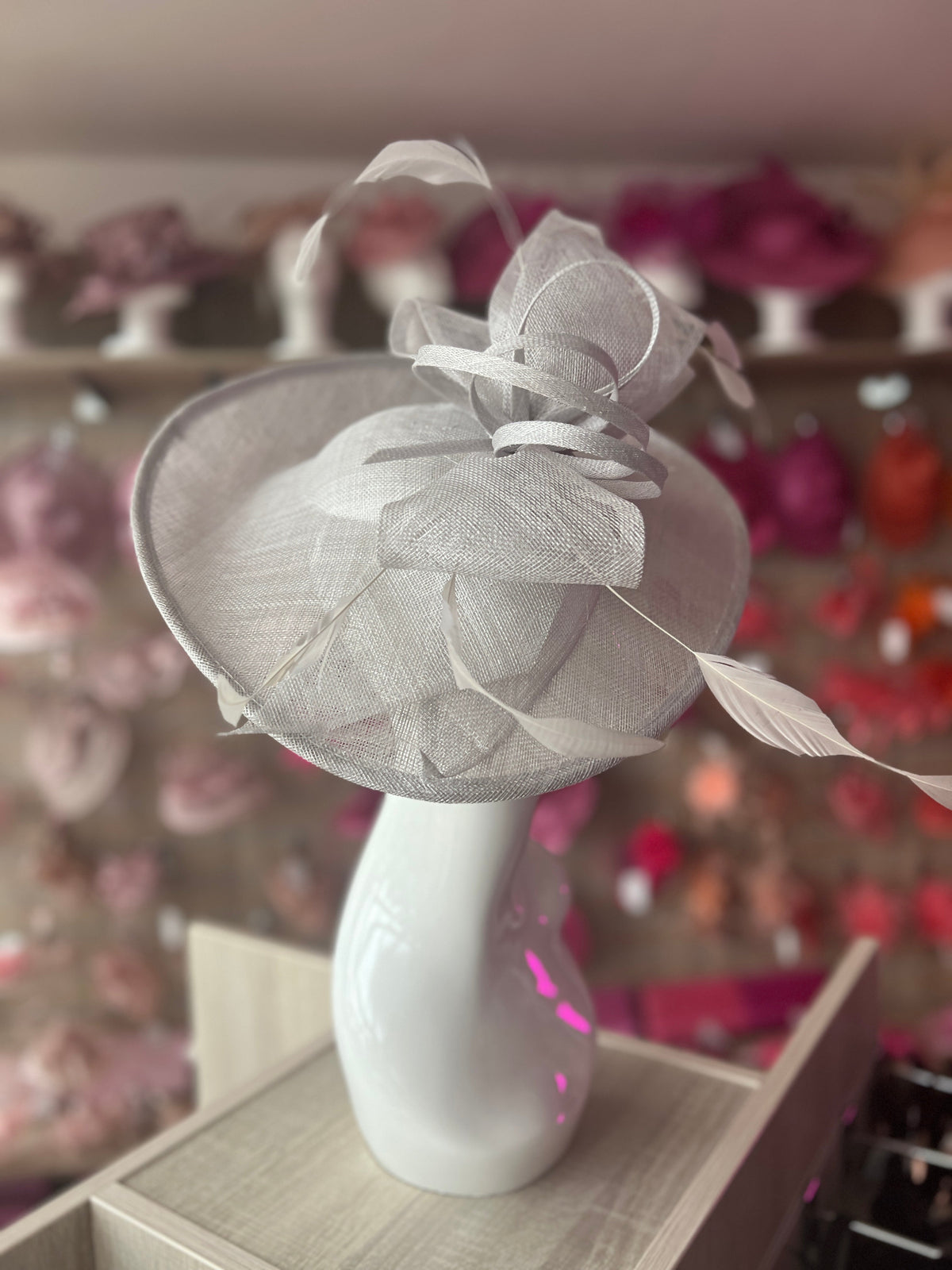 Classic Sinamay Silver Hatinator with Bow-Fascinators Direct