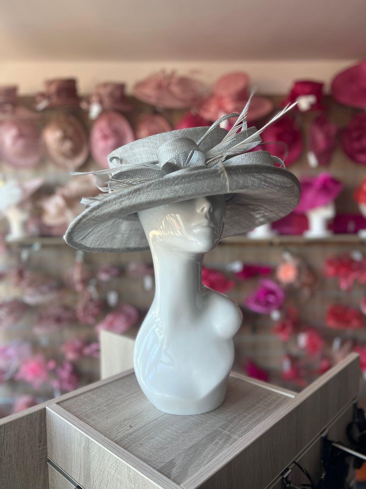Classic Sinamay Silver Wedding Hat-Fascinators Direct
