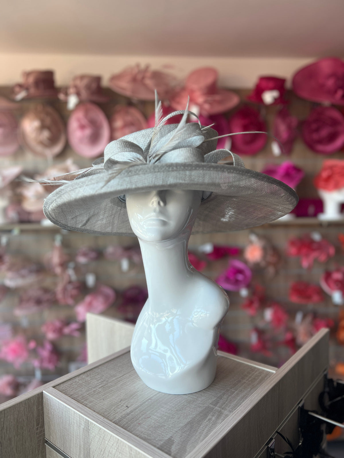 what colour fascinator with grey dress Silver Gray Simple Side Pleat Sinamay Wedding Fascinator