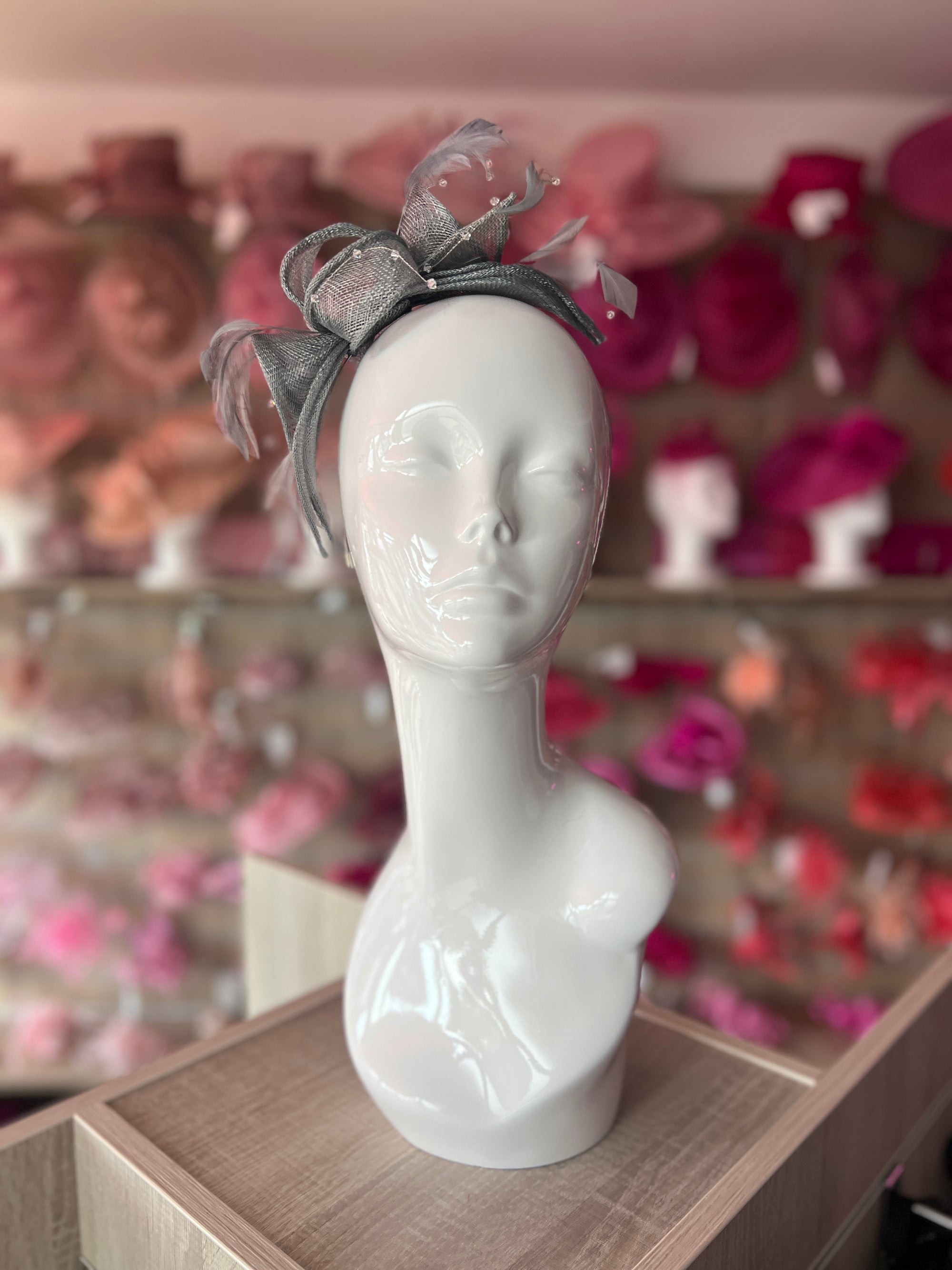 Classic Sinamay Slate Fascinator-Fascinators Direct