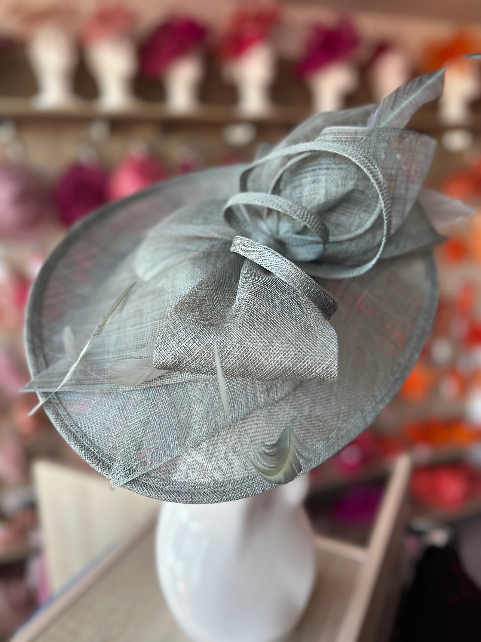 Classic Sinamay Slate Hatinator with Bow-Fascinators Direct