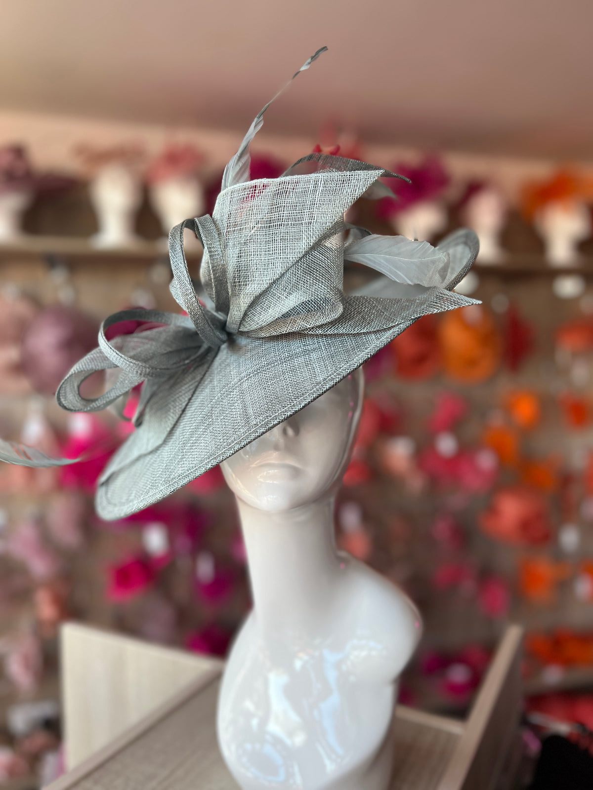 Classic Sinamay Slate Hatinator with Bow-Fascinators Direct