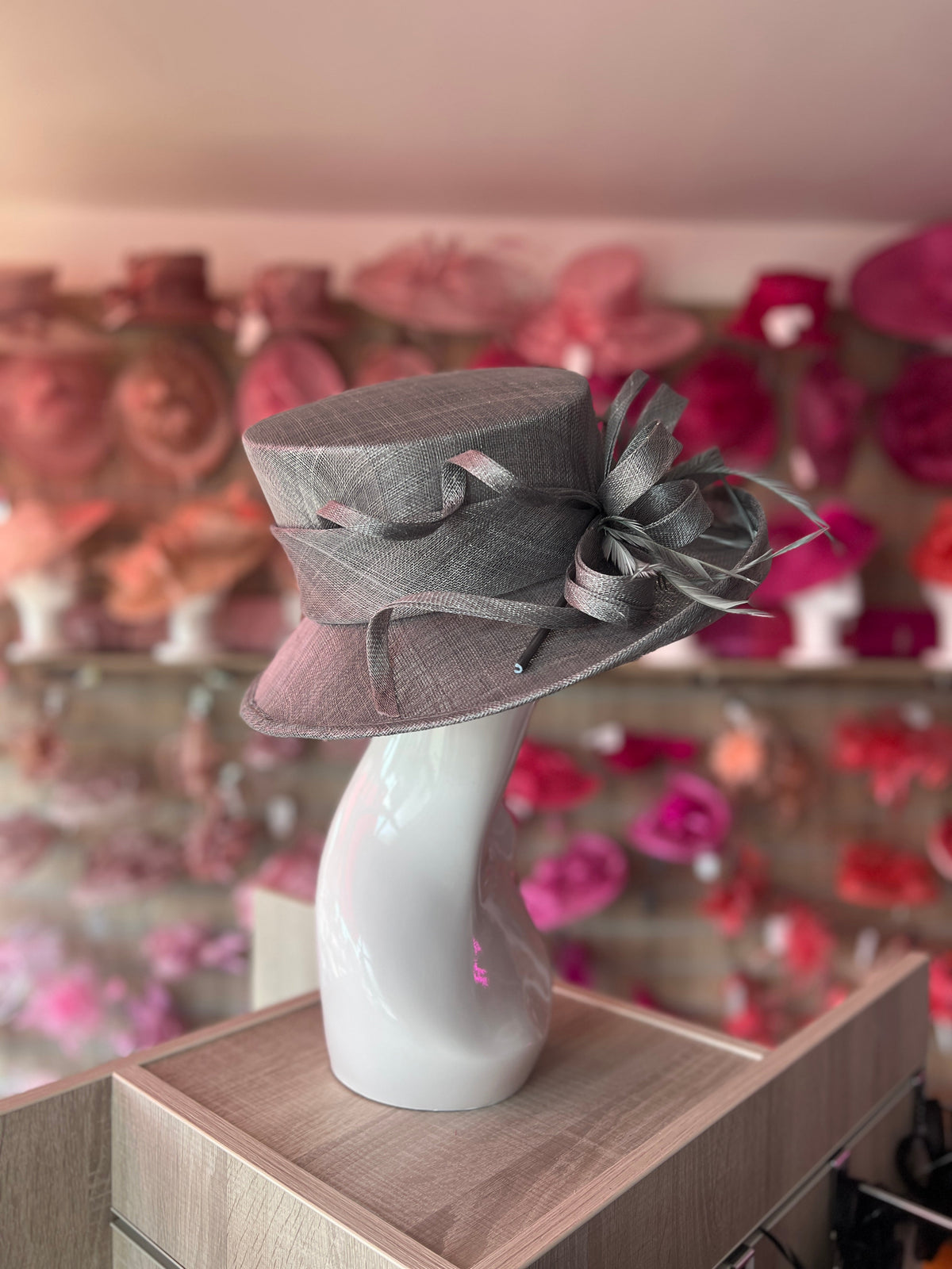 Classic Sinamay Slate Wedding Hat-Fascinators Direct