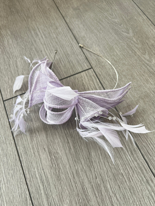 Light Purple, Lavender Knot Sinamay Headband Fascinator New Lavender Purple Sinamay Large Loop Bow Fascinator  main image 4