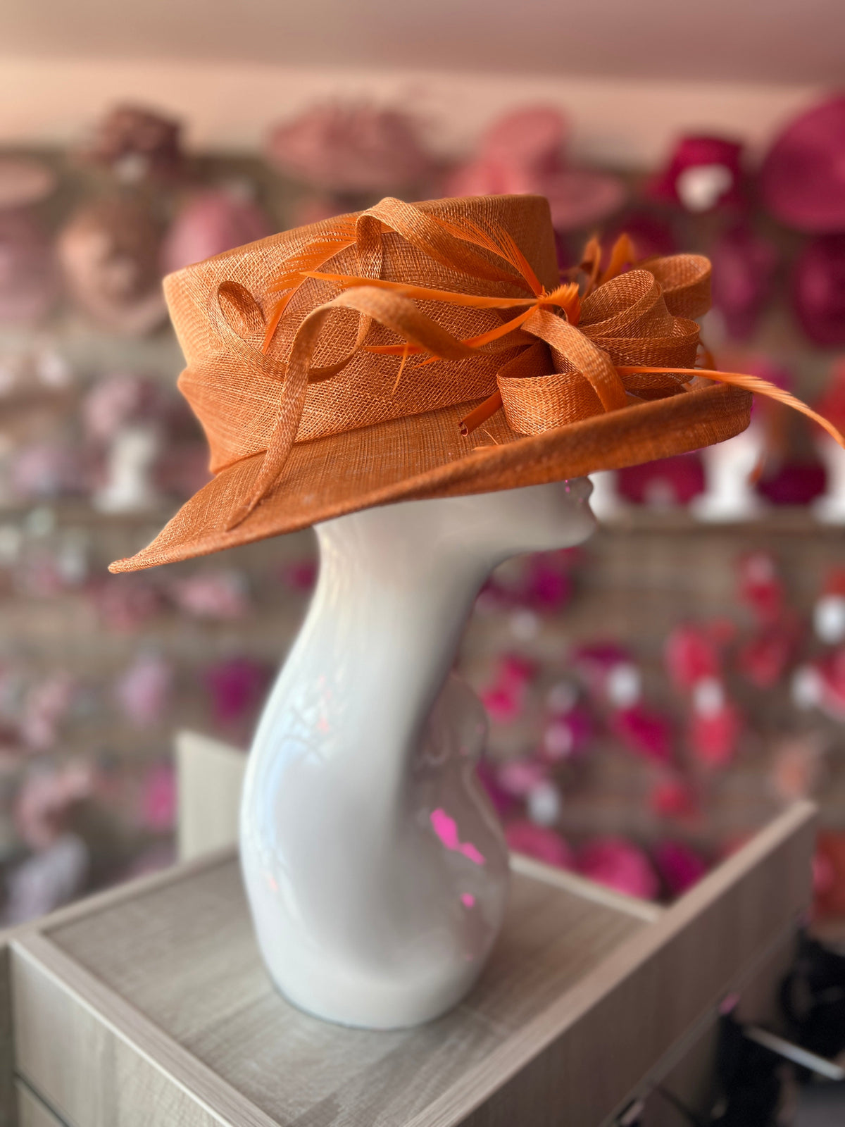 Classic Sinamay Tangerine Wedding Hat-Fascinators Direct