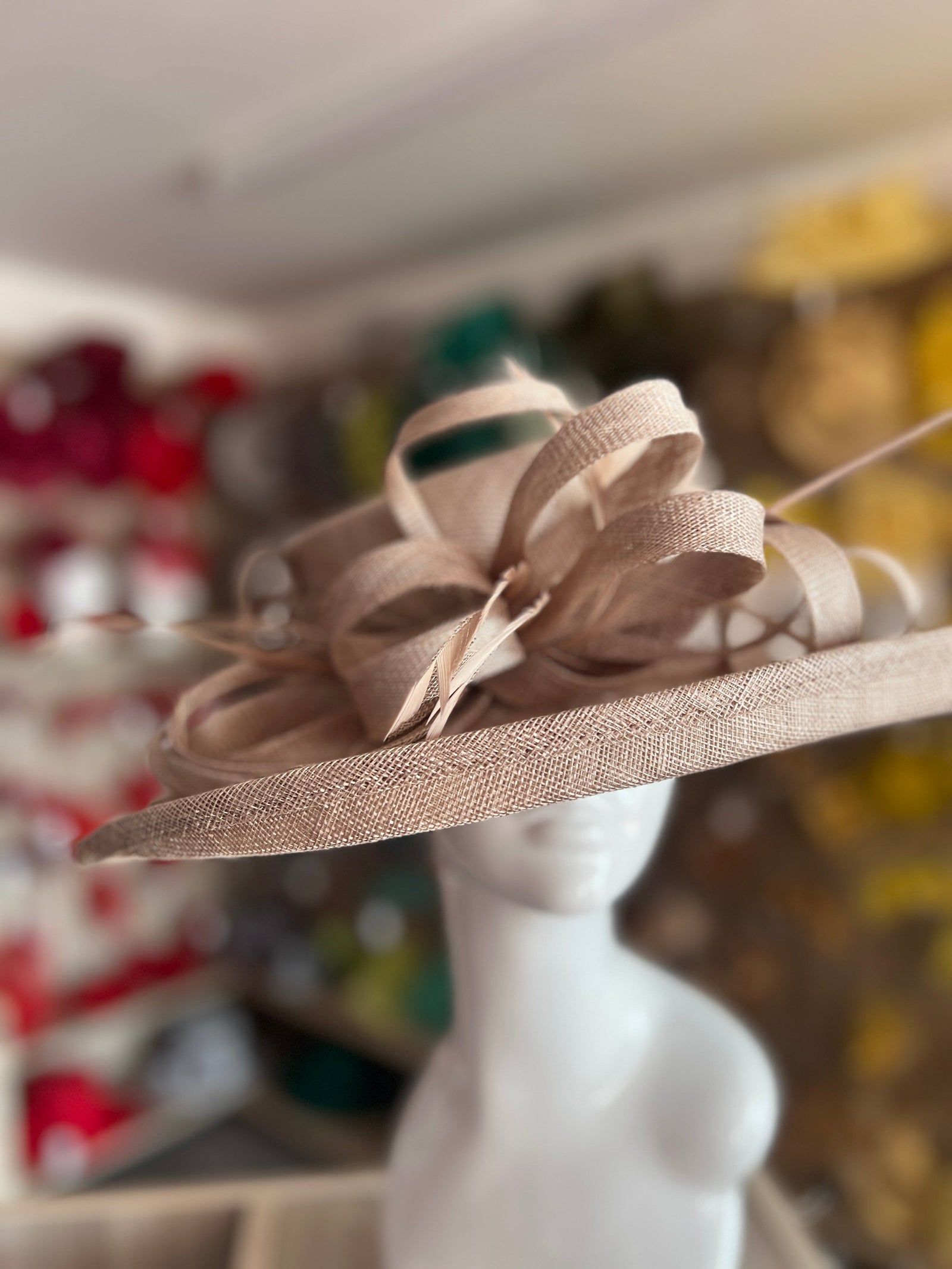 Classic Sinamay Taupe Wedding Hat-Fascinators Direct