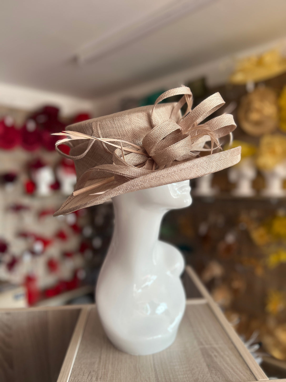 Classic Sinamay Taupe Wedding Hat-Fascinators Direct