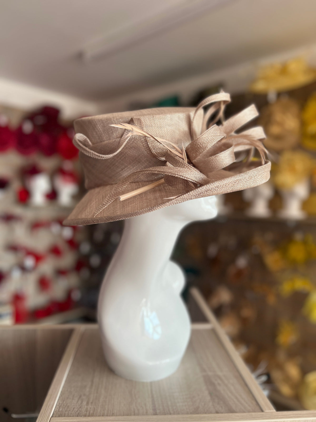 Classic Sinamay Taupe Wedding Hat-Fascinators Direct