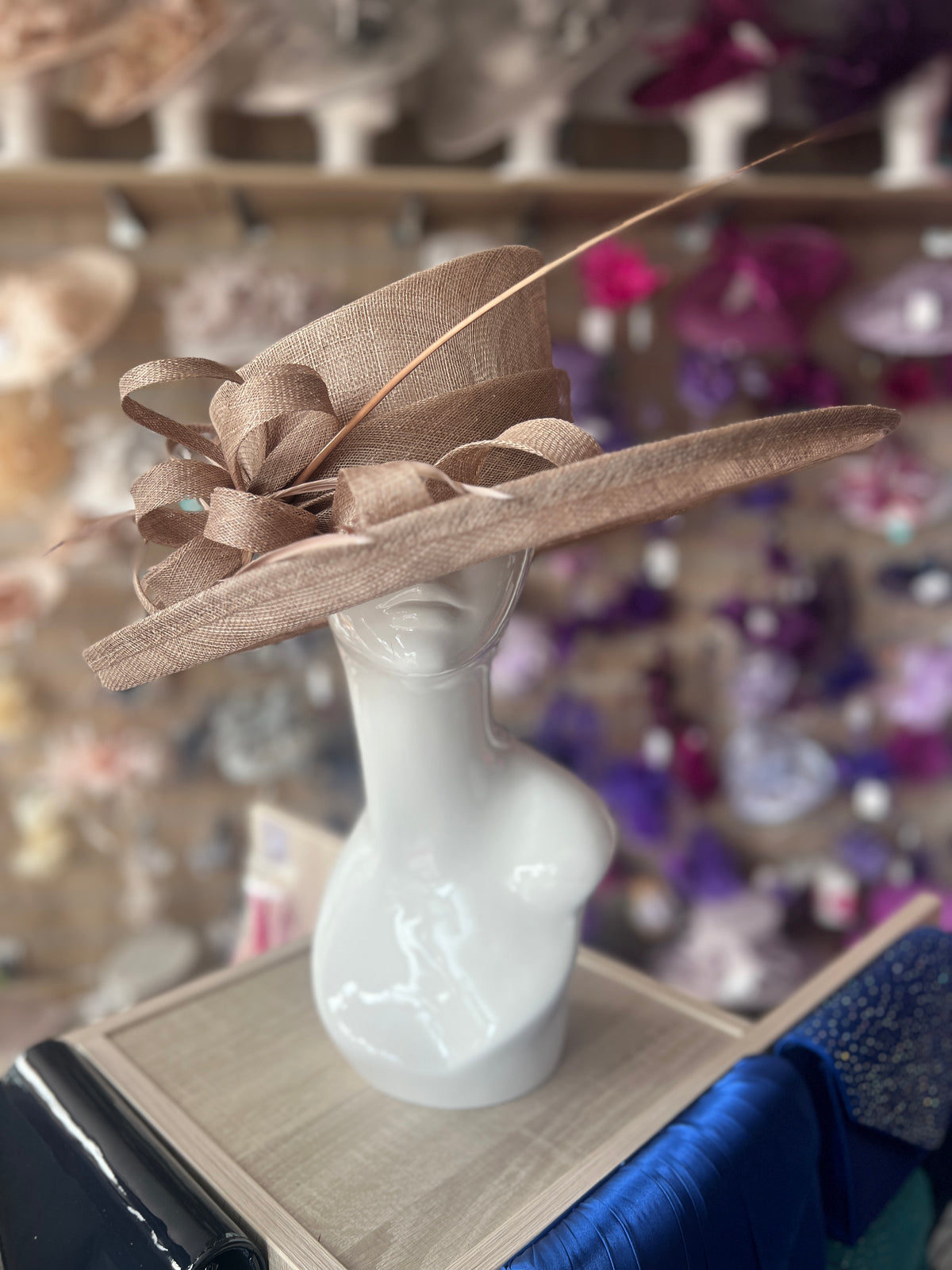 Classic Sinamay Taupe Wedding Hat-Fascinators Direct