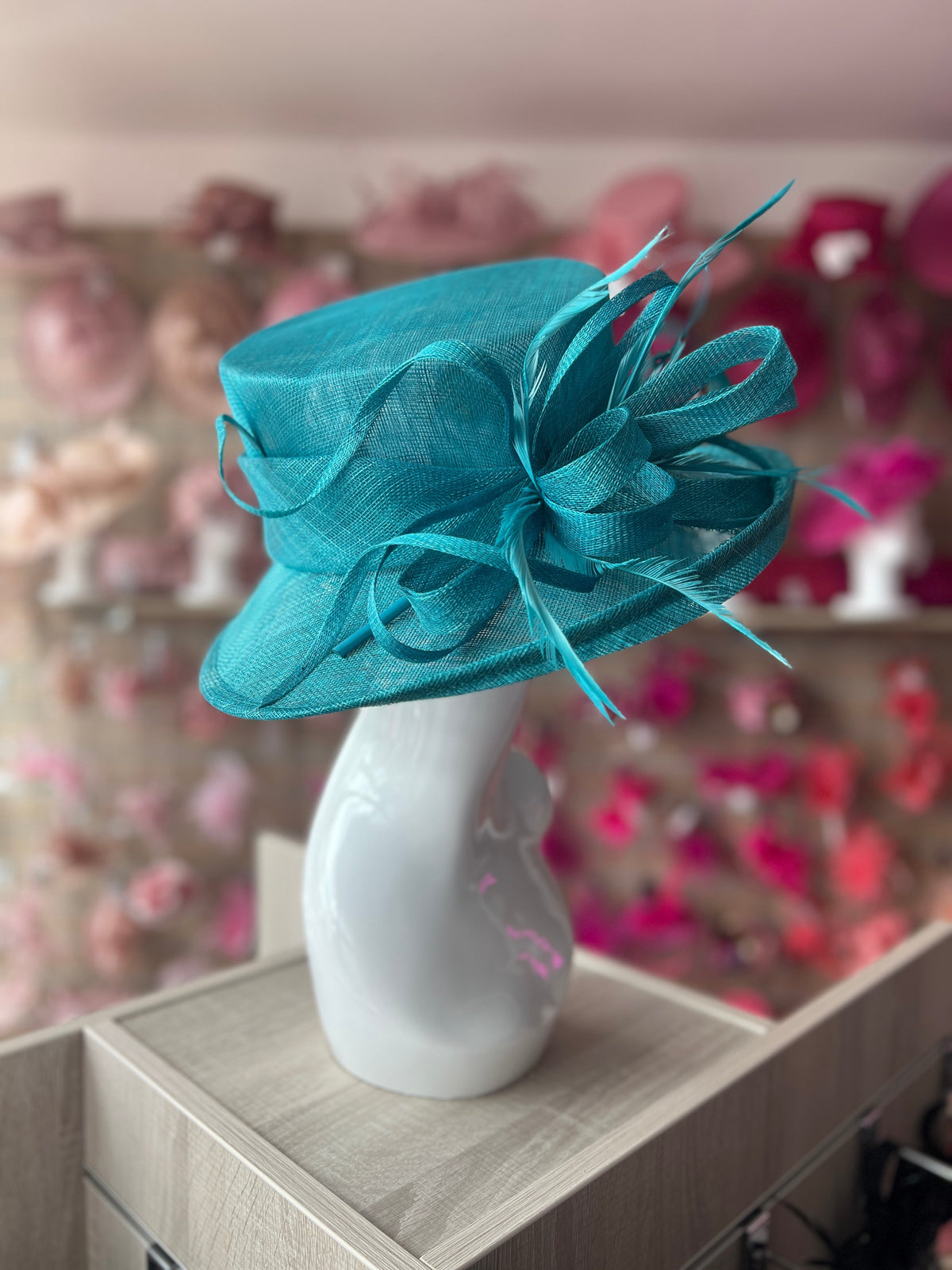 Classic Sinamay Teal Wedding Hat-Fascinators Direct
