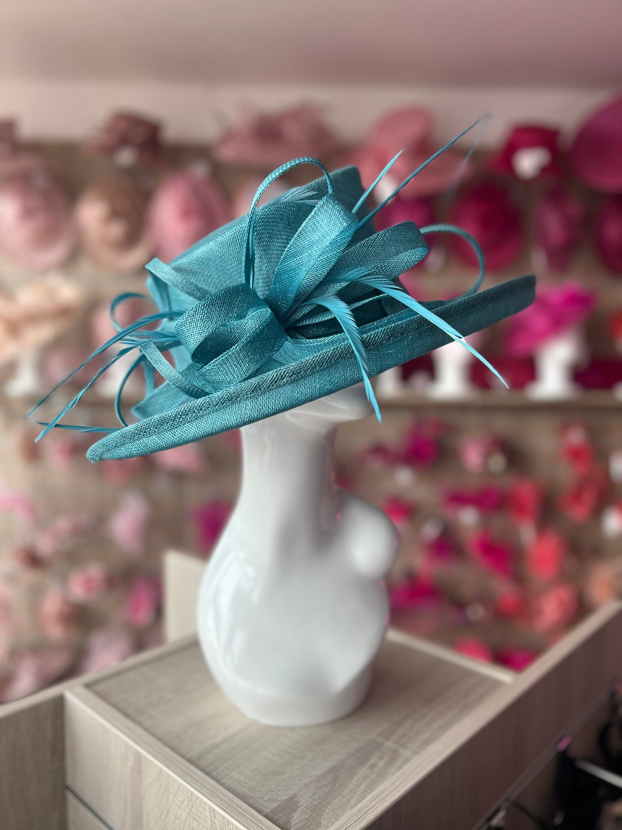 Classic Sinamay Turquoise Wedding Hat-Fascinators Direct