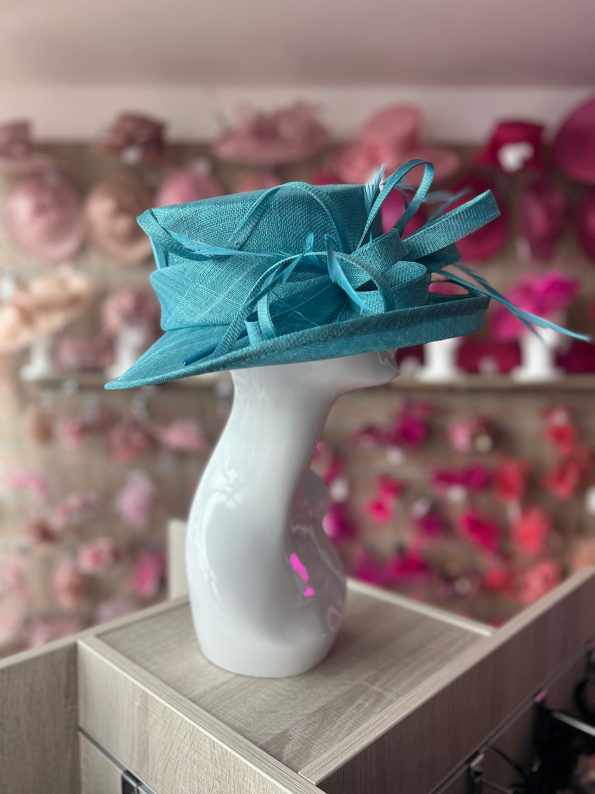 Classic Sinamay Turquoise Wedding Hat-Fascinators Direct