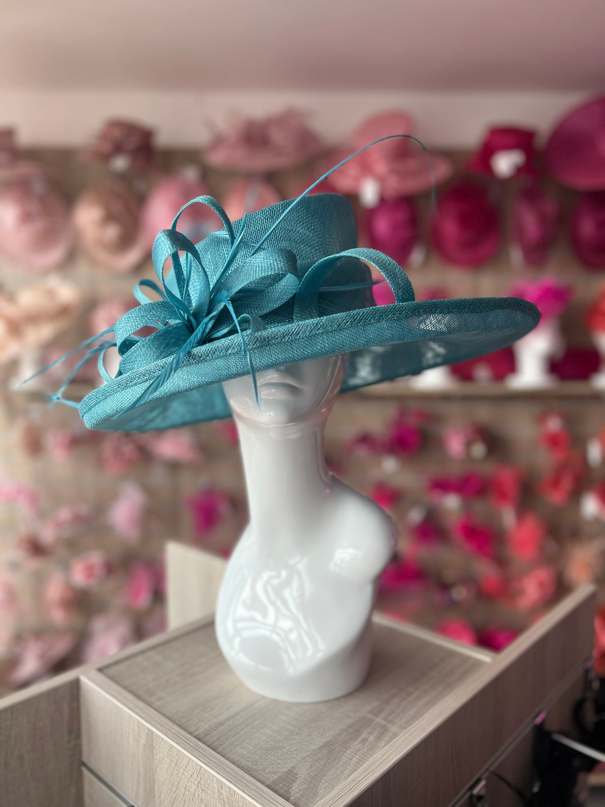 Classic Sinamay Turquoise Wedding Hat-Fascinators Direct