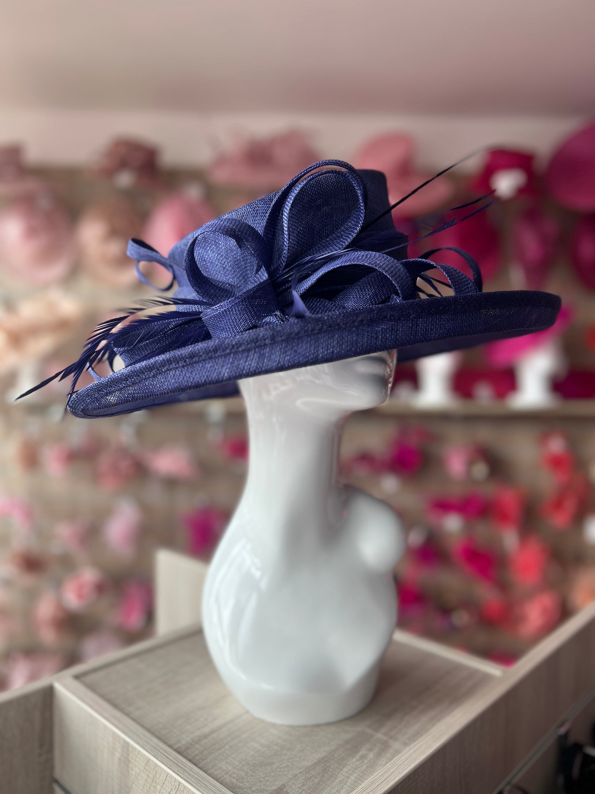 Classic Sinamay Twilight Blue Wedding Hat-Fascinators Direct