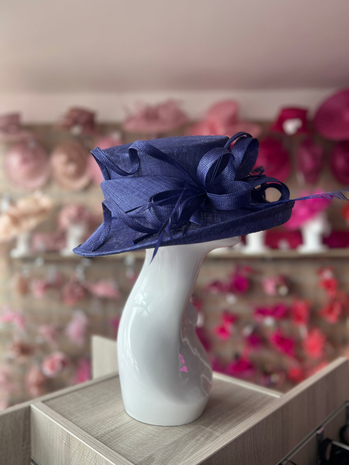 Classic Sinamay Twilight Blue Wedding Hat-Fascinators Direct