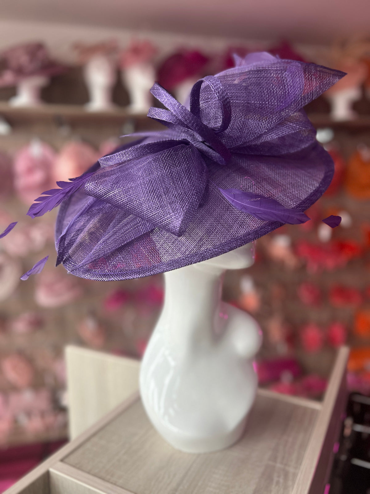 Classic Sinamay Violet Hatinator with Bow-Fascinators Direct