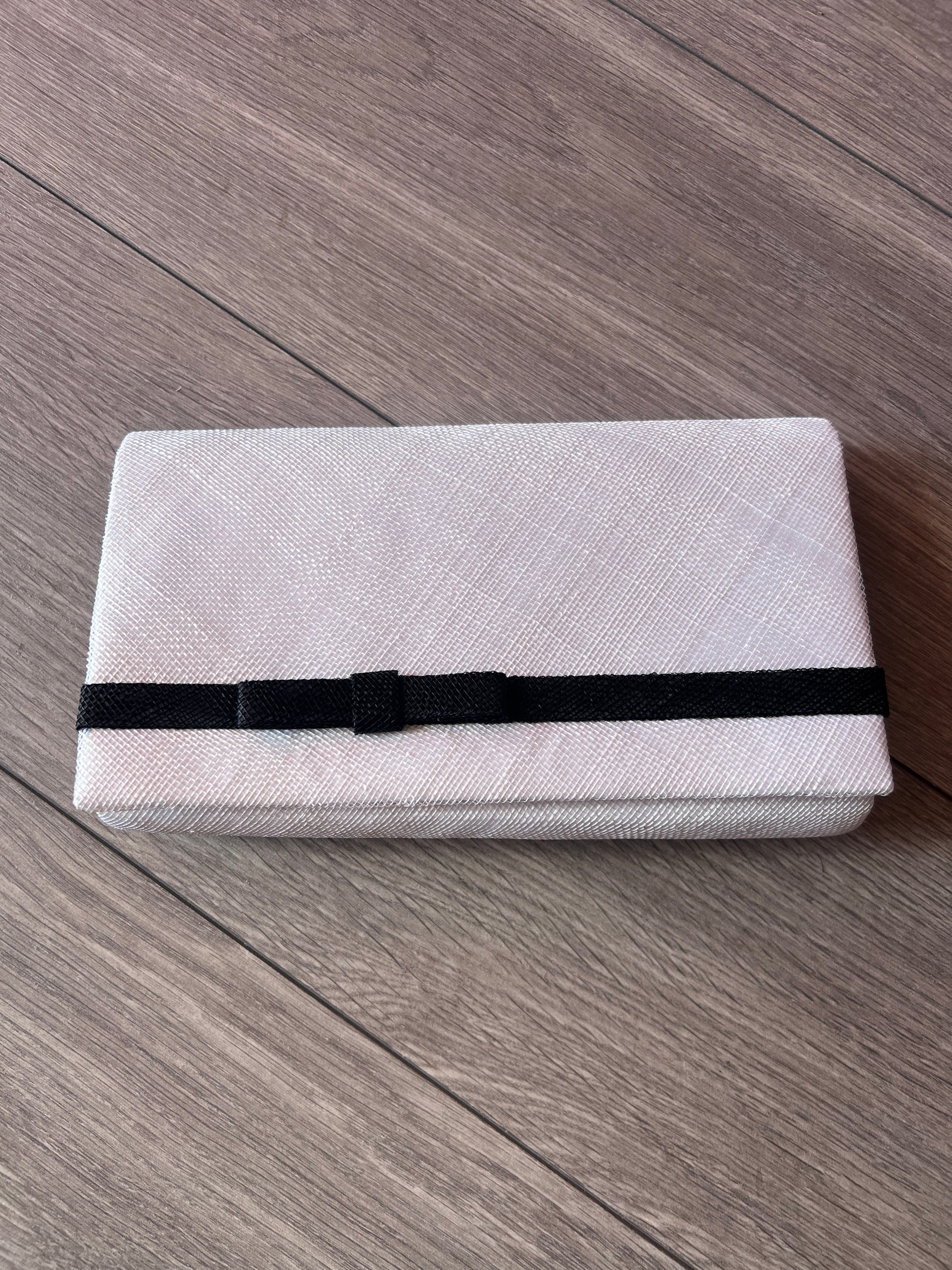 Classic Sinamay White & Black Clutch Bag For Weddings-Fascinators Direct