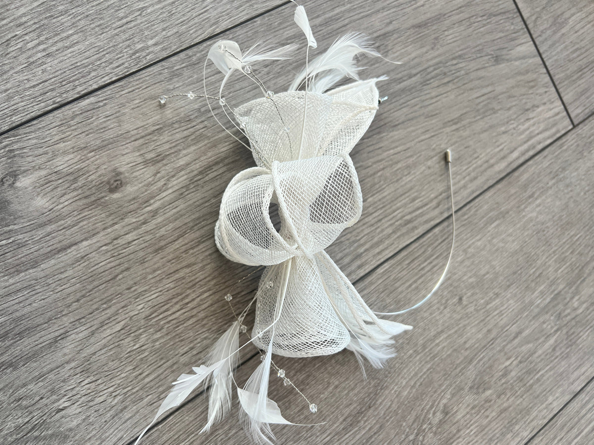Classic Sinamay White Fascinator-Fascinators Direct