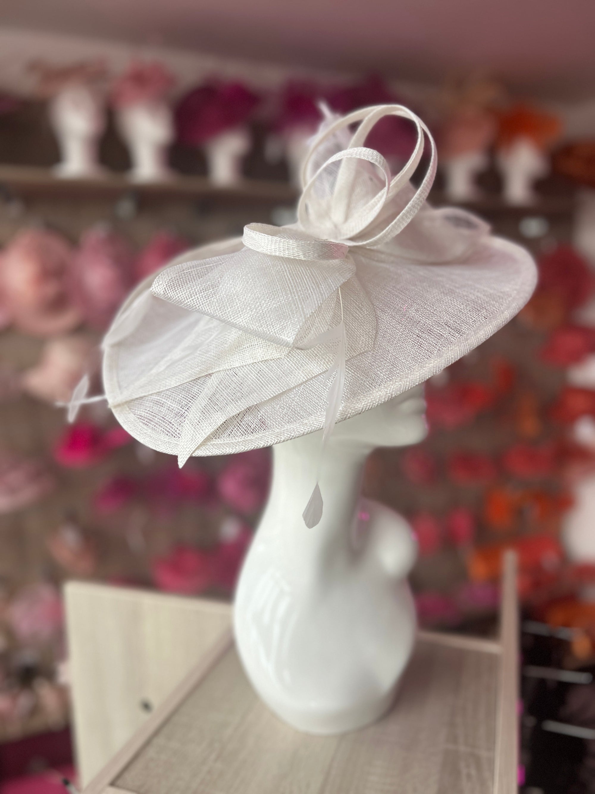 Classic Sinamay White Hatinator with Bow-Fascinators Direct