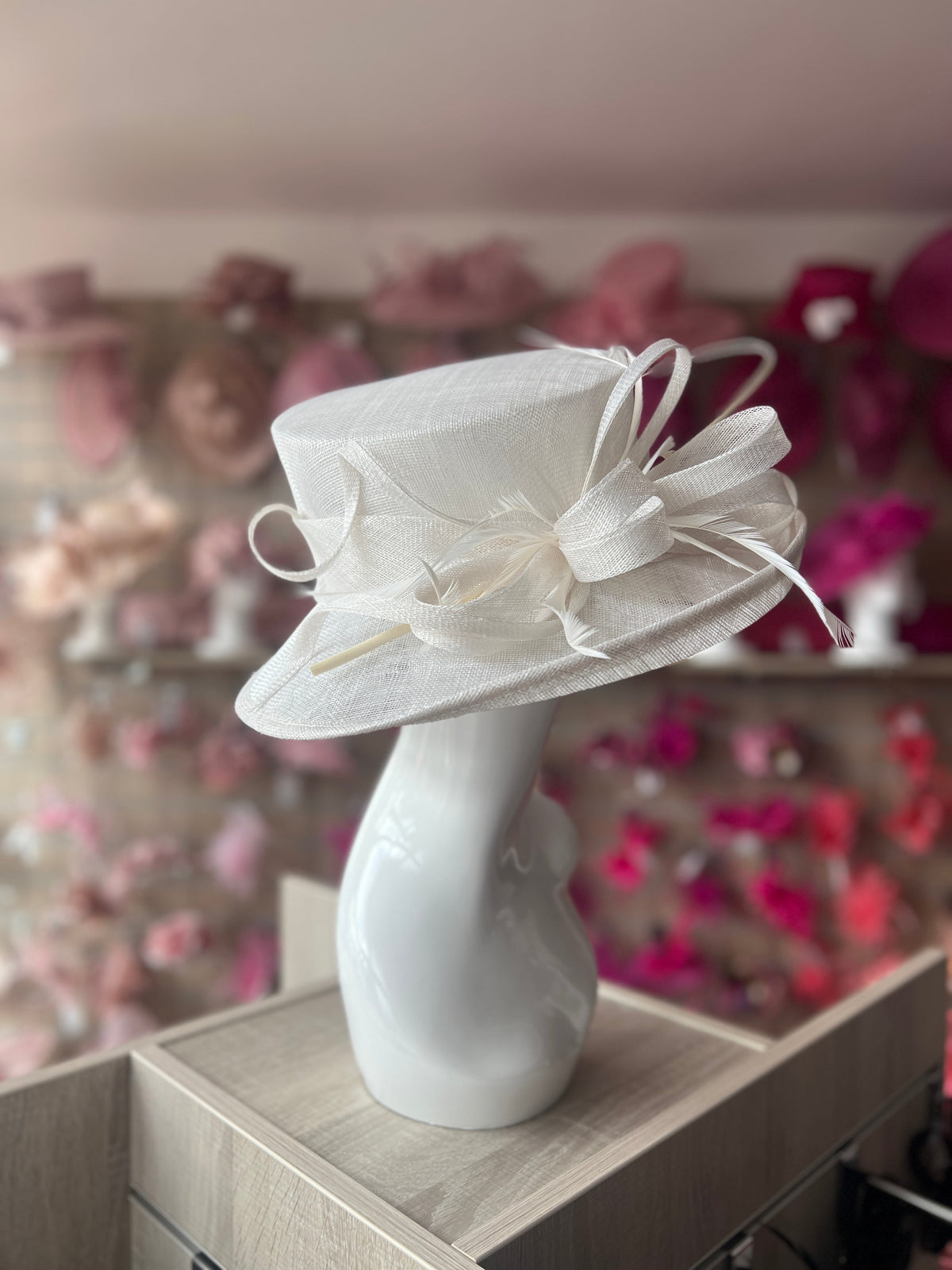 Classic Sinamay White Wedding Hat-Fascinators Direct
