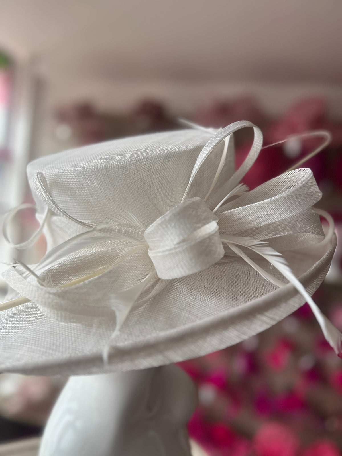 Classic Sinamay White Wedding Hat-Fascinators Direct