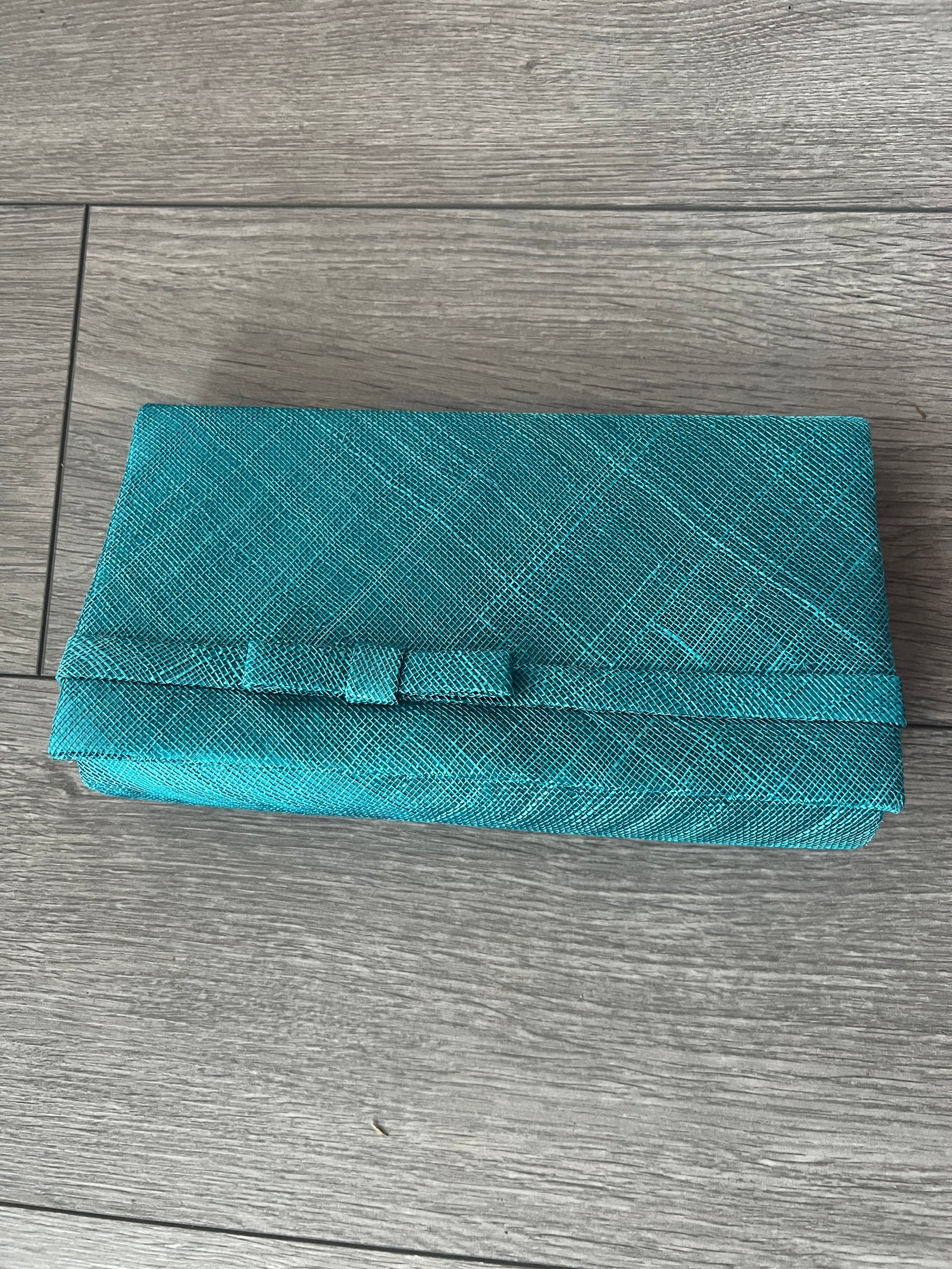 Classic Sinamay Winter Teal Clutch Bag For Weddings-Fascinators Direct