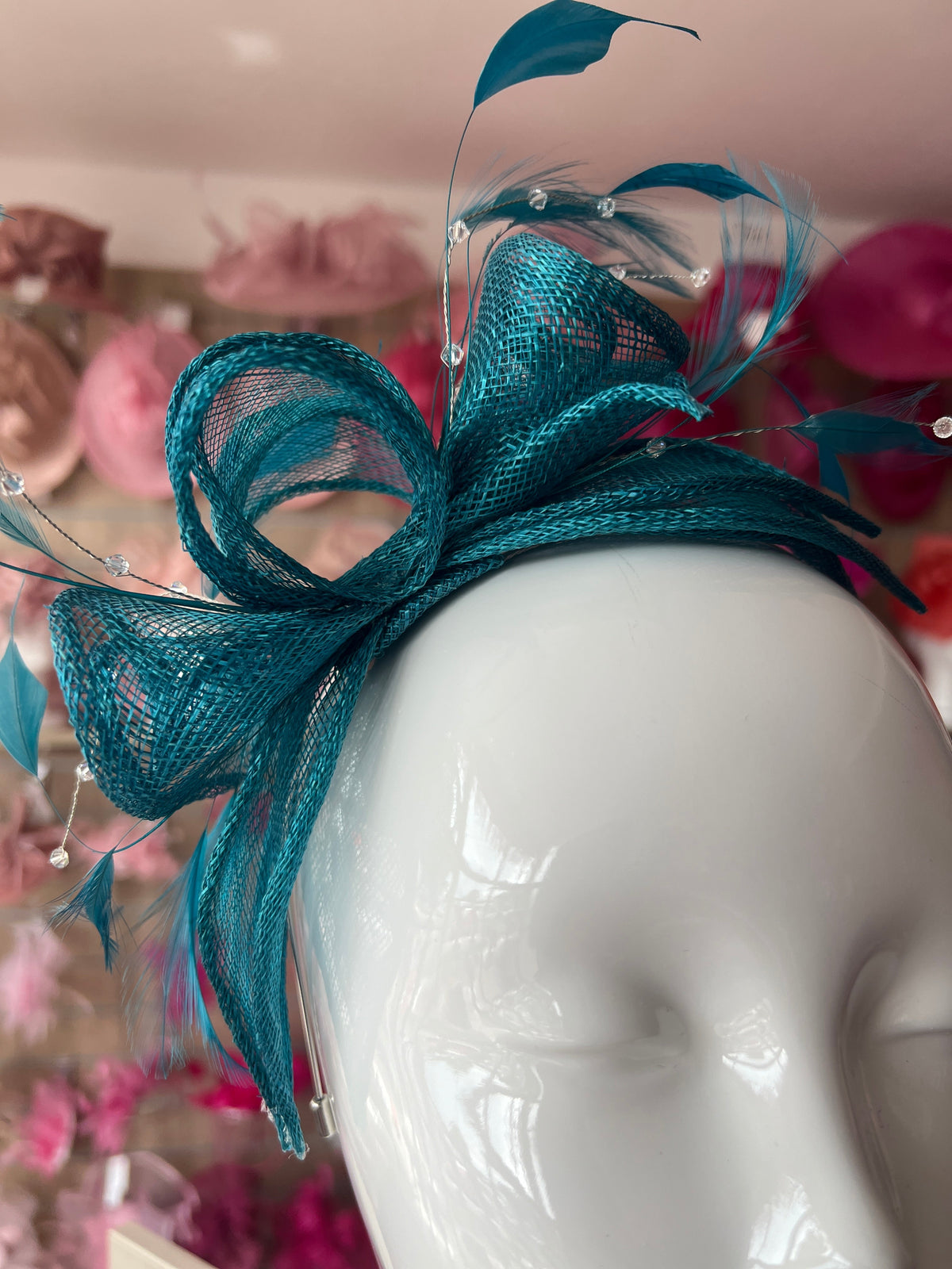 Classic Sinamay Winter Teal Fascinator-Fascinators Direct