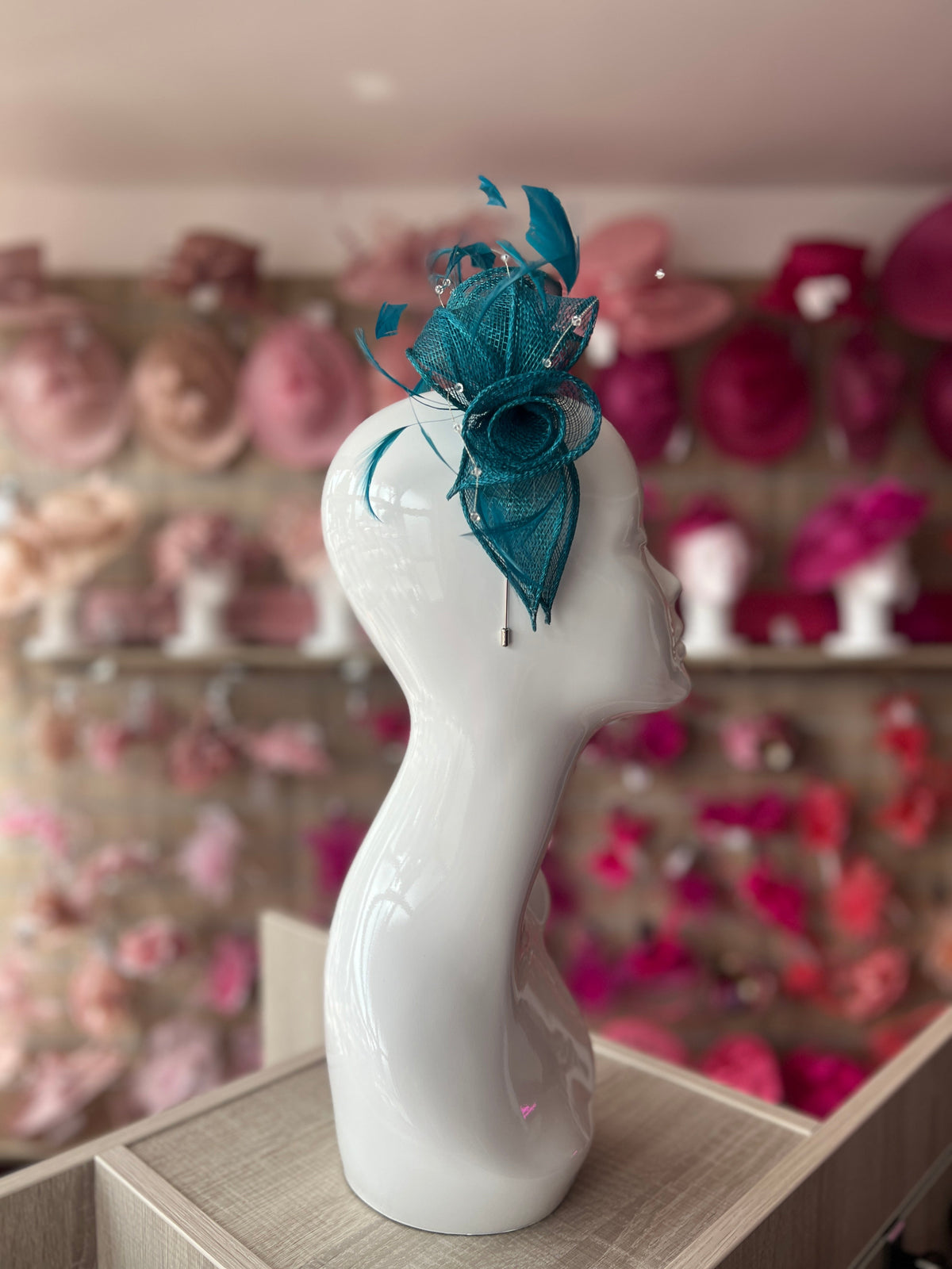 Classic Sinamay Winter Teal Fascinator-Fascinators Direct