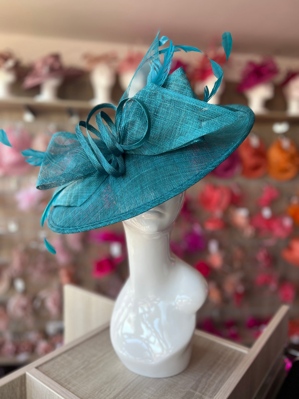 Classic Sinamay Winter Teal Hatinator with Bow-Fascinators Direct