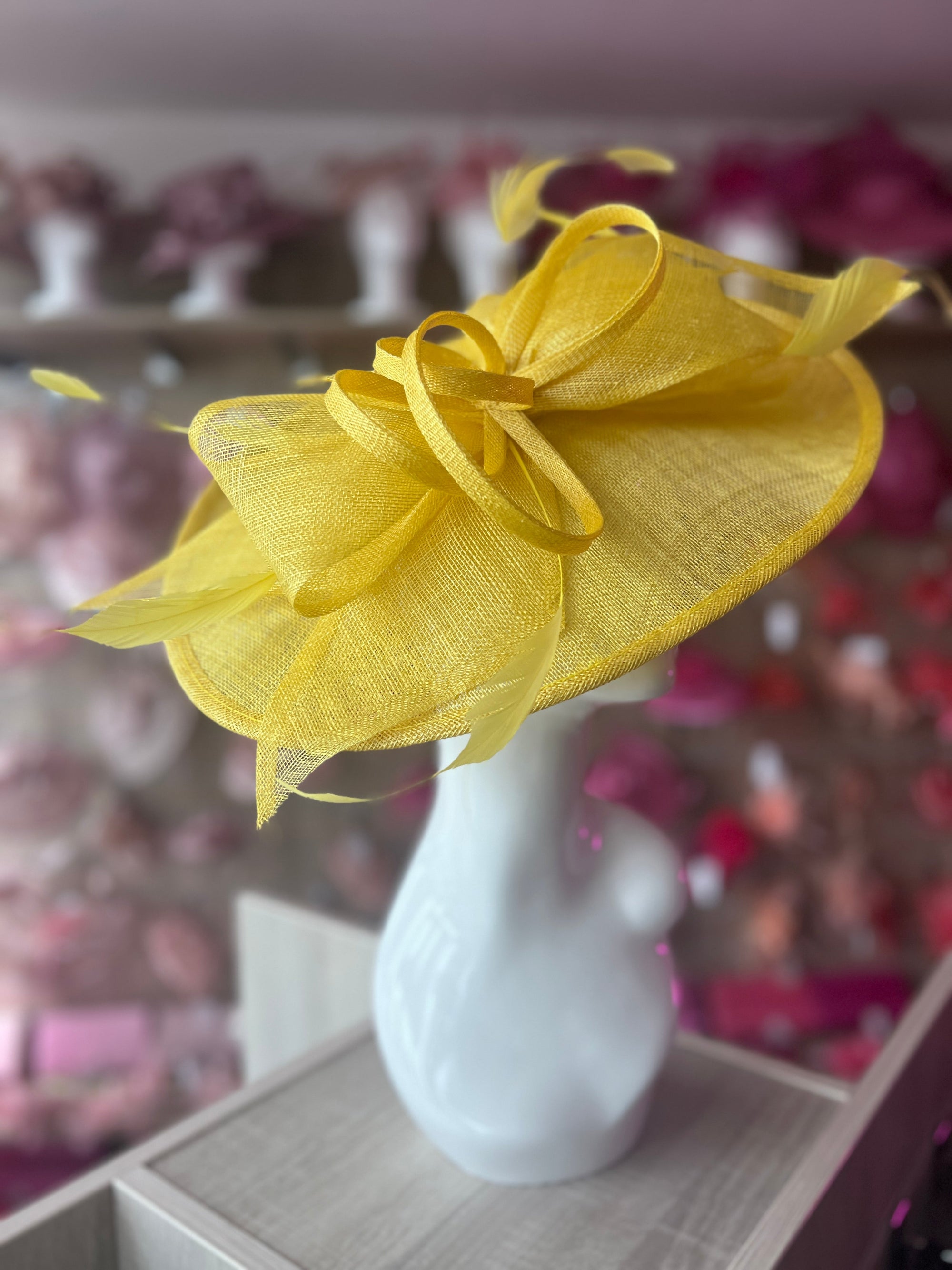 Classic Sinamay Yellow Hatinator with Bow-Fascinators Direct