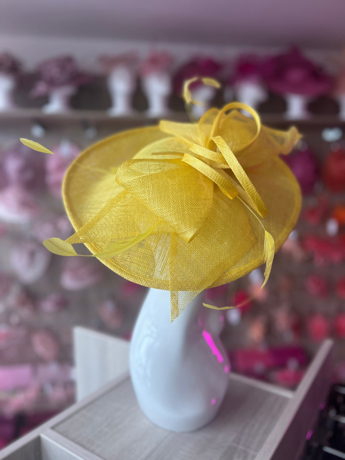 Classic Sinamay Yellow Hatinator with Bow-Fascinators Direct