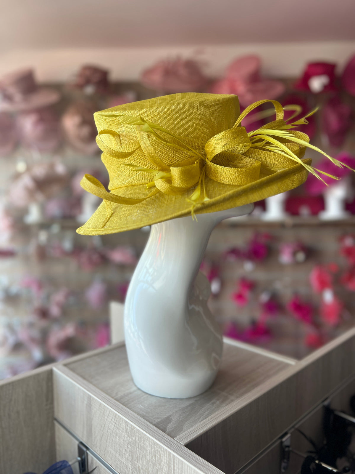 Classic Sinamay Yellow Wedding Hat-Fascinators Direct