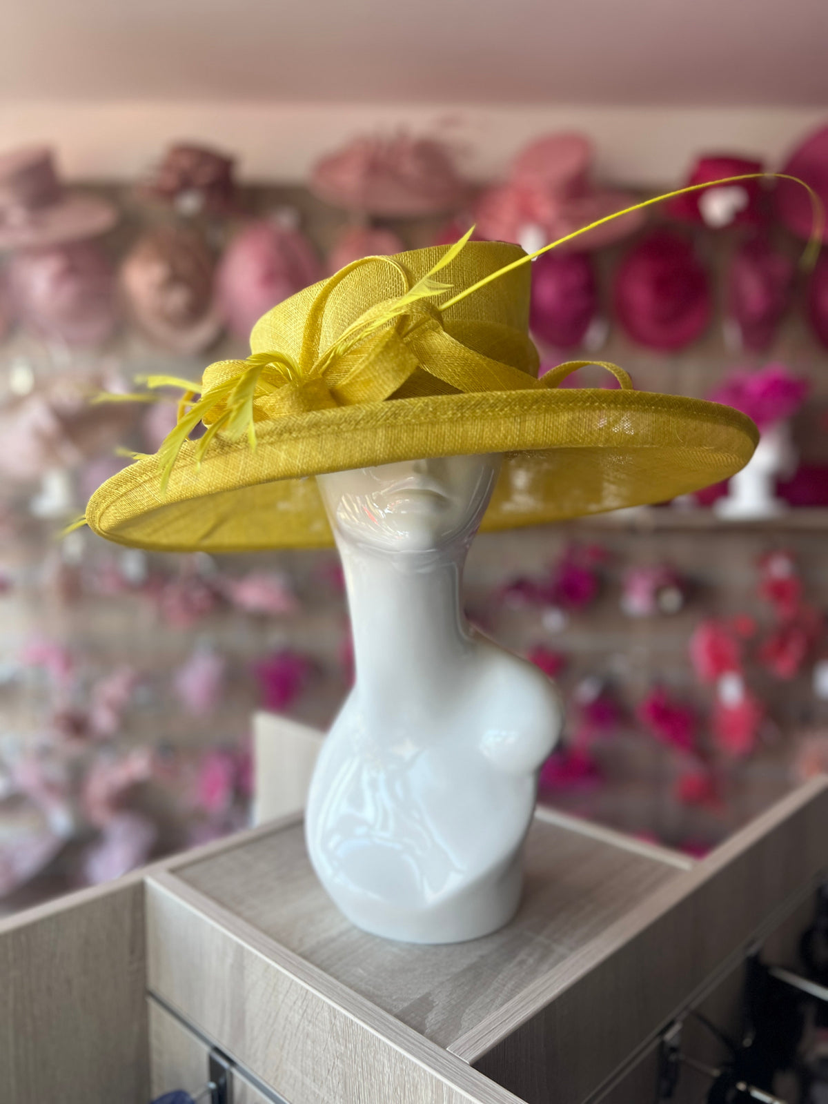 Classic Sinamay Yellow Wedding Hat-Fascinators Direct