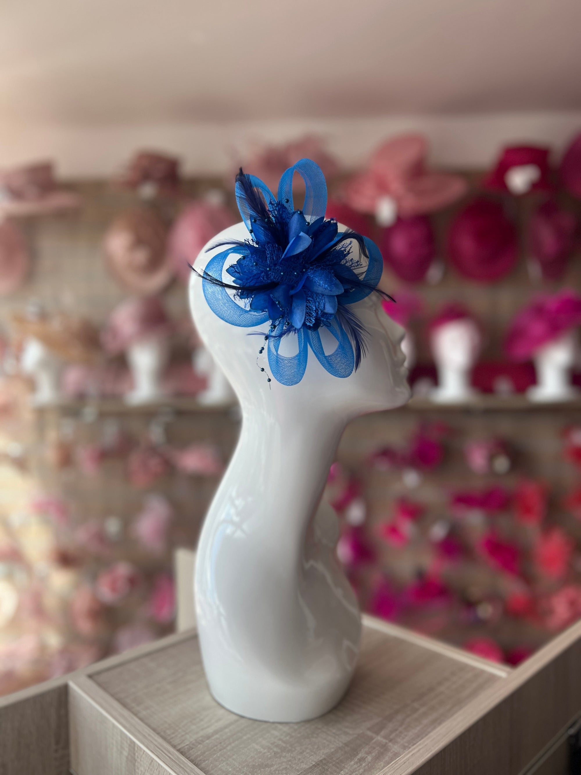 Clip In Blue Hair Fascinator with Flower & Loops-Fascinators Direct