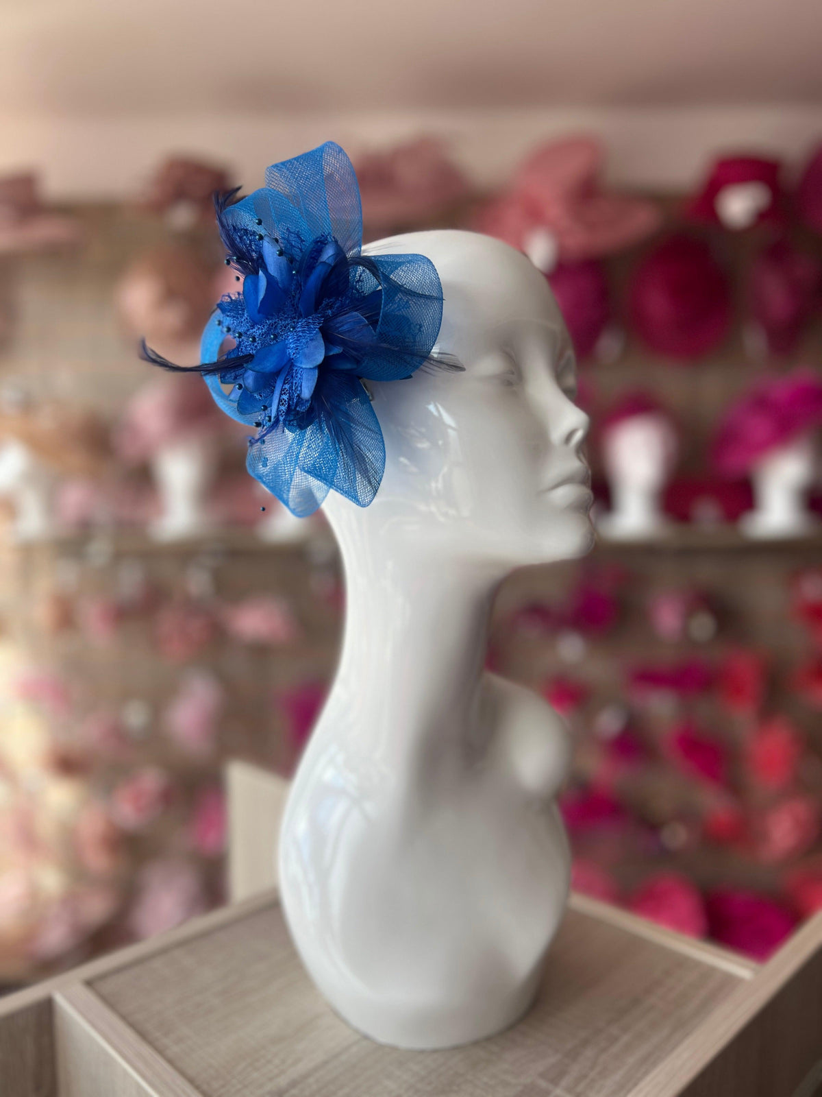 Clip In Blue Hair Fascinator with Flower &amp; Loops-Fascinators Direct