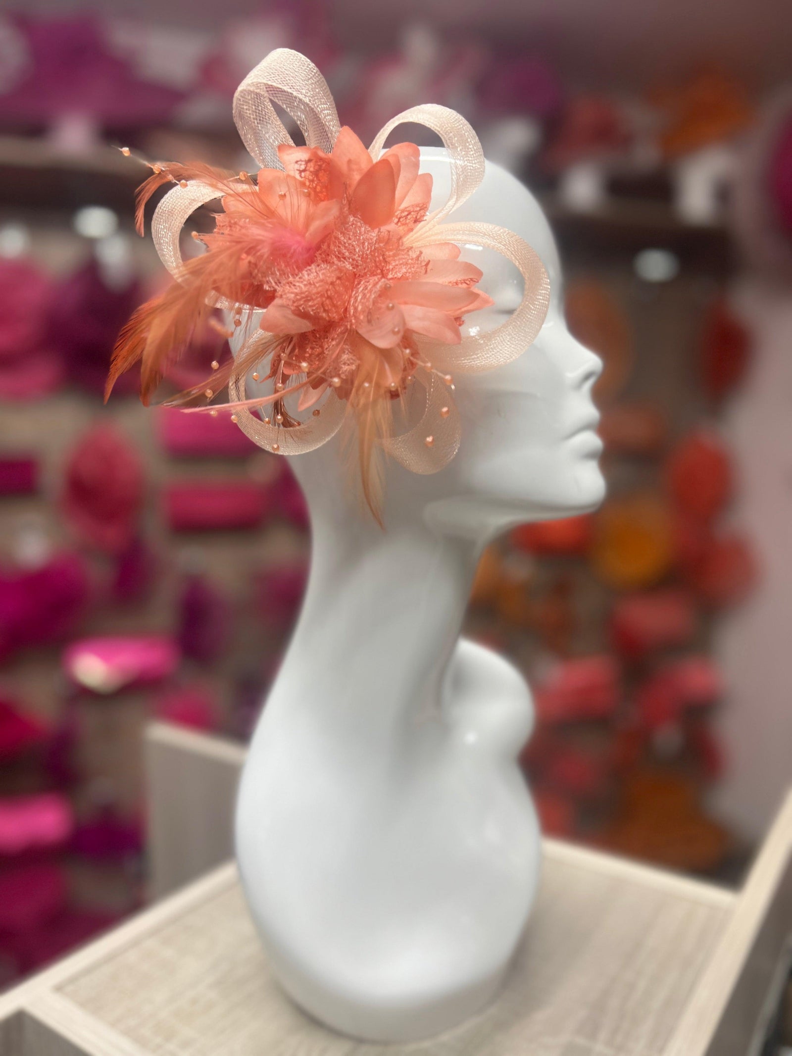 Clip In Blush Pink Hair Fascinator with Flower & Loops-Fascinators Direct