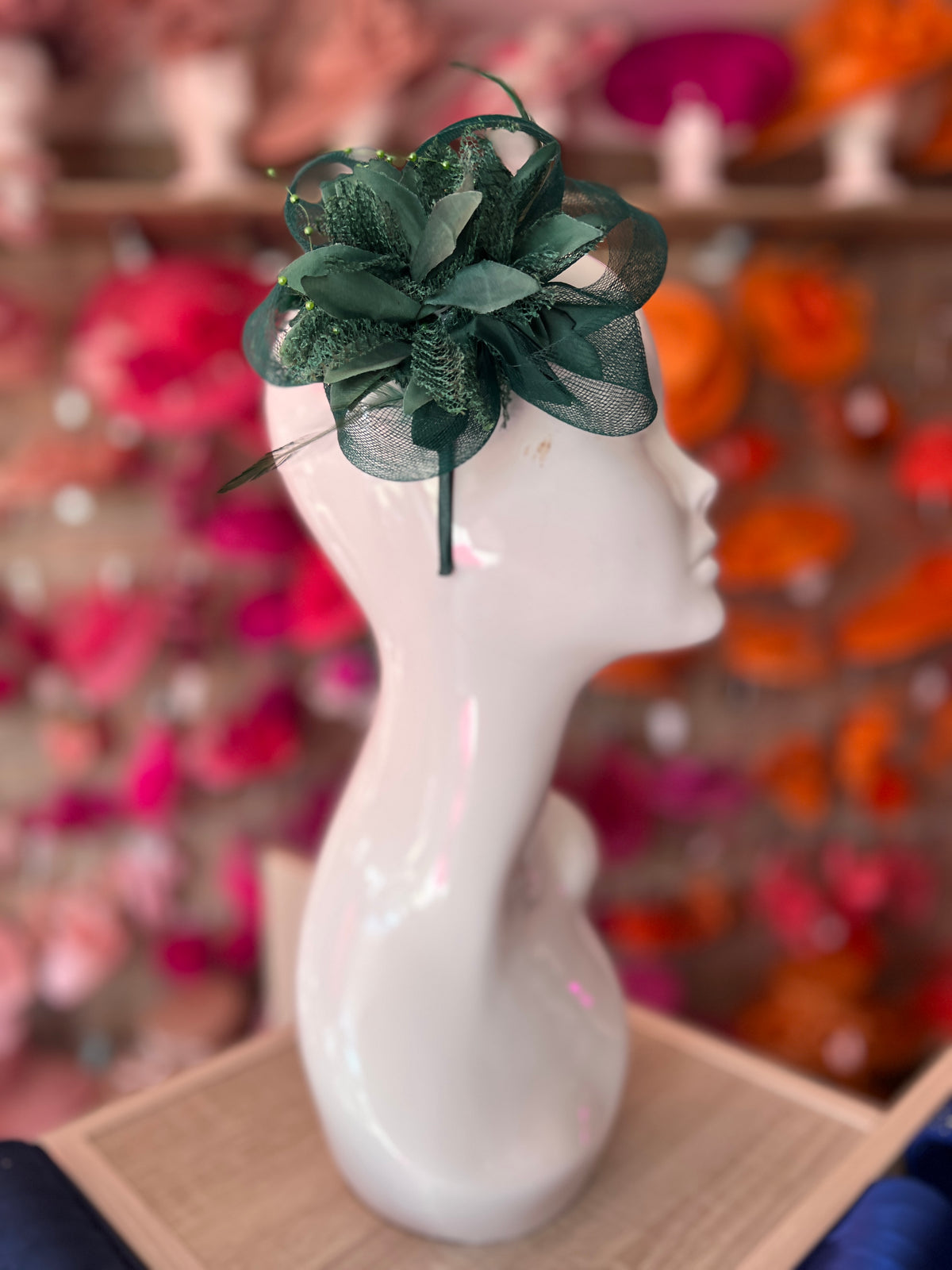 Clip In Bottle Green Hair Fascinator with Flower &amp; Loops-Fascinators Direct