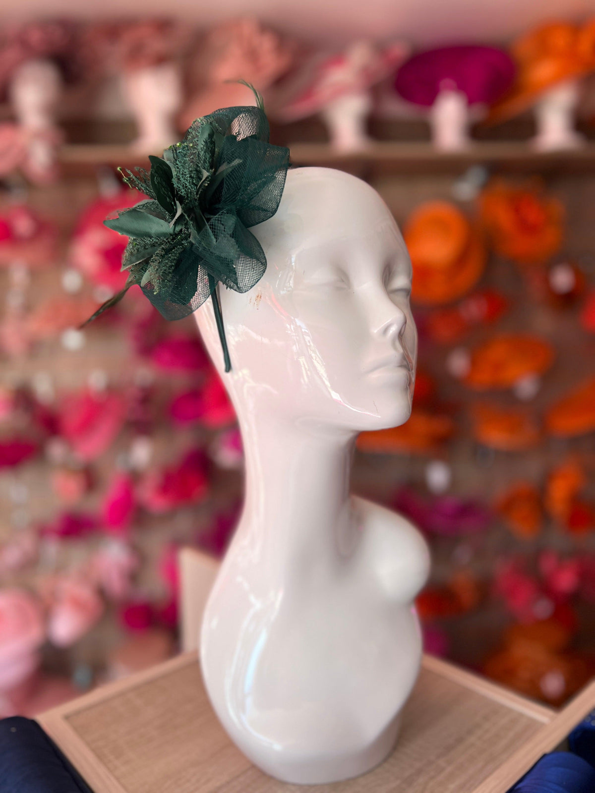 Clip In Bottle Green Hair Fascinator with Flower &amp; Loops-Fascinators Direct