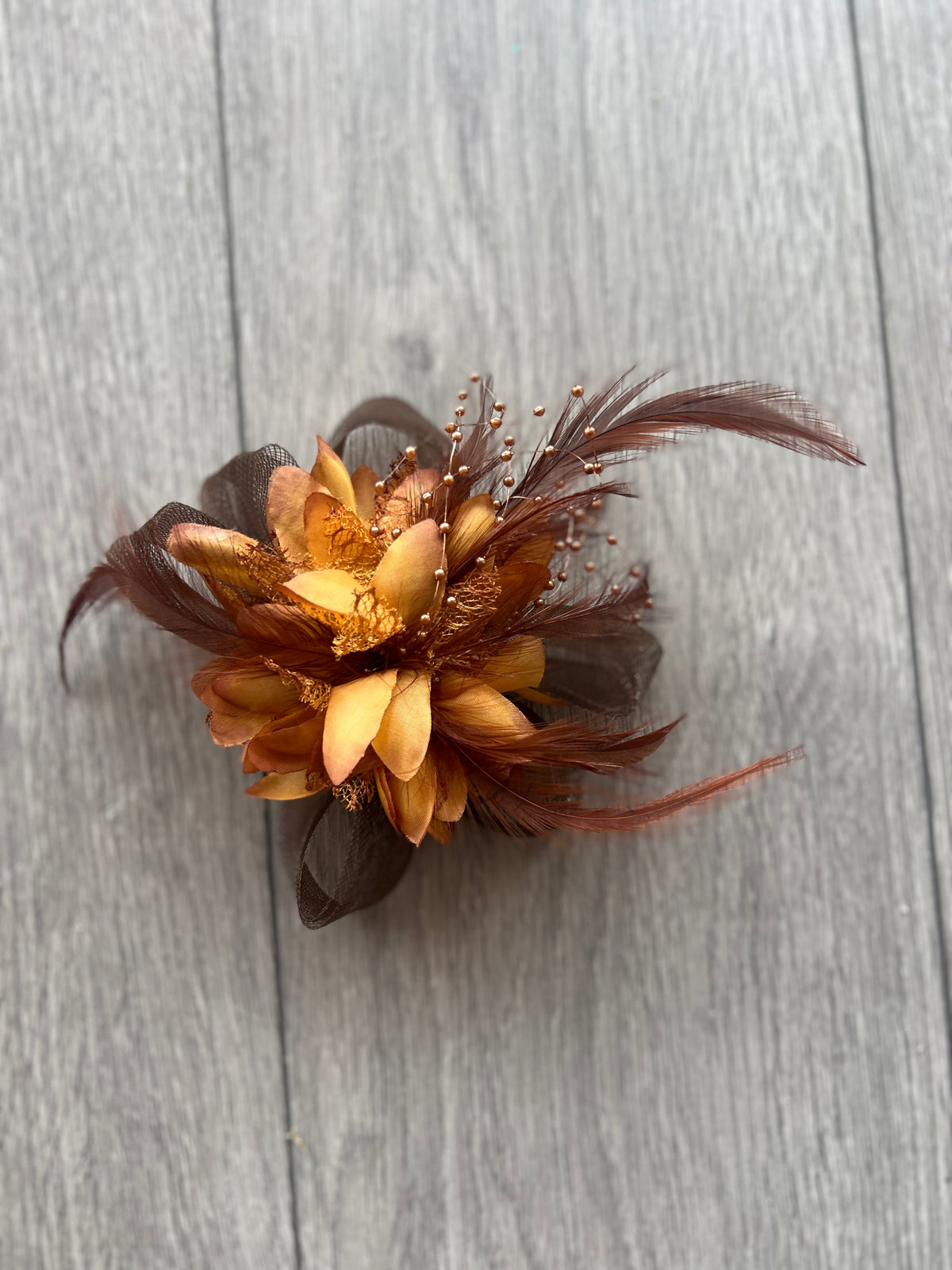 Clip In Brown Hair Fascinator with Flower &amp; Loops-Fascinators Direct