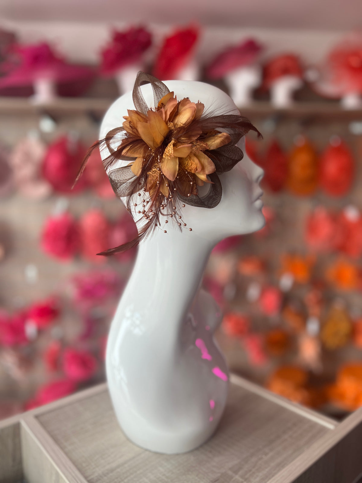 Clip In Brown Hair Fascinator with Flower &amp; Loops-Fascinators Direct