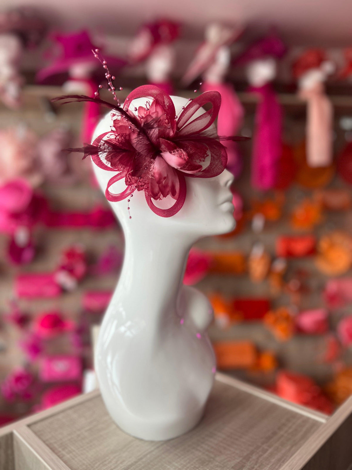 Clip In Burgundy Hair Fascinator with Flower &amp; Loops-Fascinators Direct