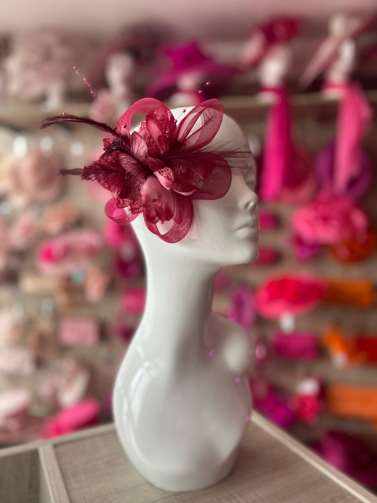 Clip In Burgundy Hair Fascinator with Flower &amp; Loops-Fascinators Direct